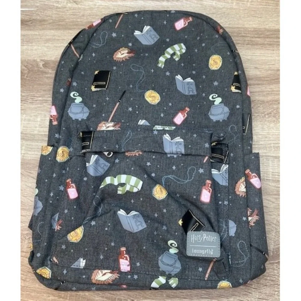 Loungefly Harry Potter Wizarding World School All Over Print Gray Backpack NWT